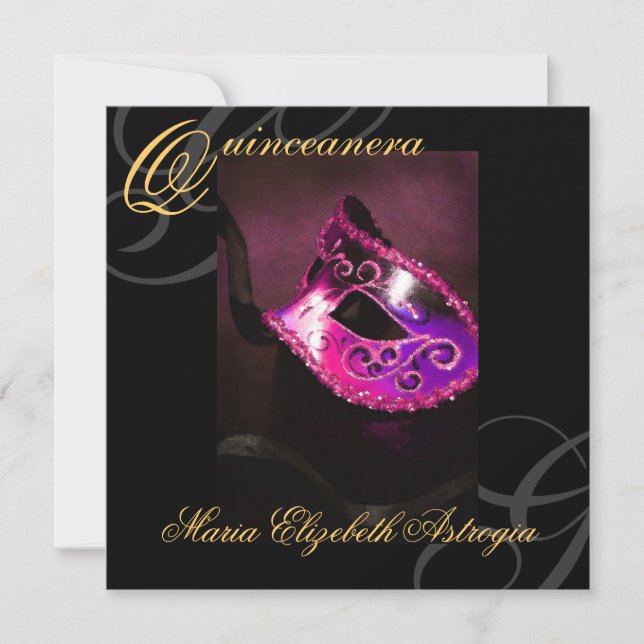 Inbjudan till Masqueradamask Rosa Quinceanera-part (Framsida)