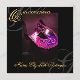 Inbjudan till Masqueradamask Rosa Quinceanera-part
