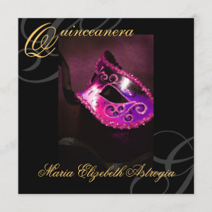 Inbjudan till Masqueradamask Rosa Quinceanera-part
