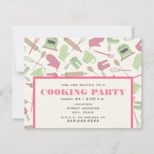 Inbjudan till matlagningsparty - Rosa och grön kök