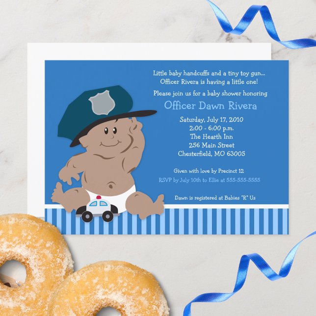Inbjudan till medskal för polisman i Baby (Police Officer Baby Cop Baby Shower Invitations)