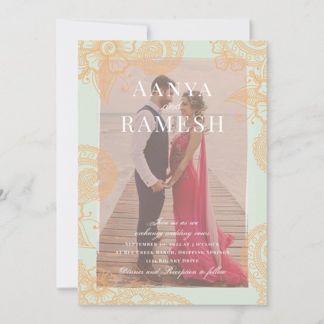 Inbjudan till Mehndi-fotobröllop (Framsida)