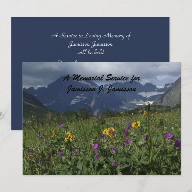 Inbjudan till Memorial Service Mountain Wildblommo (Fram/baksida)