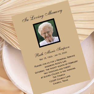 Inbjudan till Memorial-tjänsten - Tan med foto