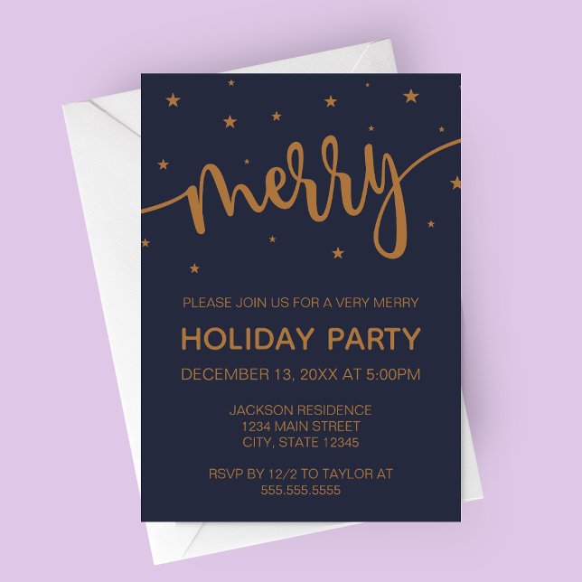 Inbjudan till Merry-Julfest vid midnatt (Midnight Merry Holiday Party Invitation | Merry Script Christmas Party Invitation)