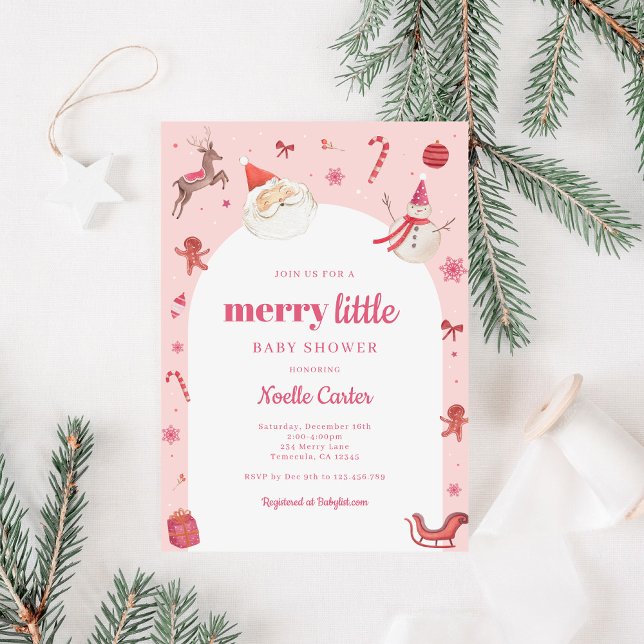 Inbjudan till Merry Little Baby Shower (Merry Little Baby Shower Invitation for Girl Christmas Theme)
