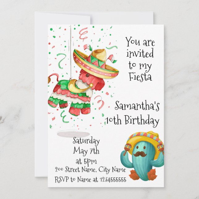 Inbjudan till Mexiansk Pinata Fiesta Grattis på fö (Framsida)