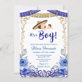 Inbjudan till mexikansk Blue & Guld Baby Shower