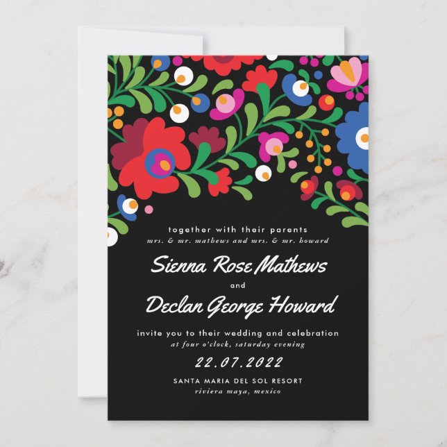 Inbjudan till mexikansk Embroidery Colorful Weddin (Framsida)