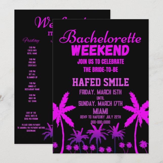 Inbjudan till Miami Bachelorette-partiet (Fram/baksida)