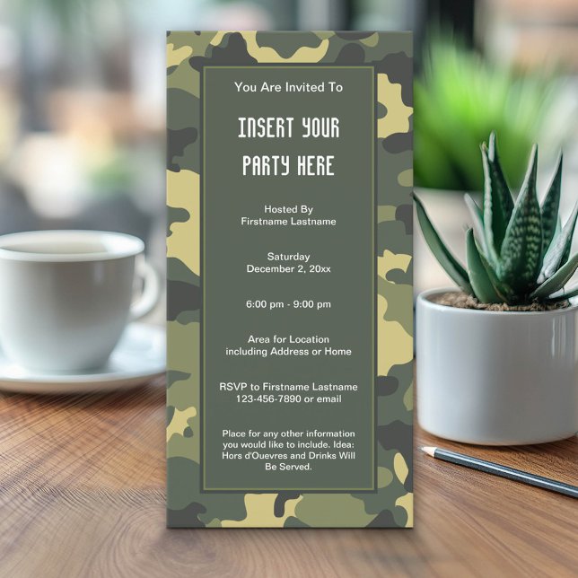 Inbjudan till militärkamouflage Party (Custom Invitation with a Camouflage Print)