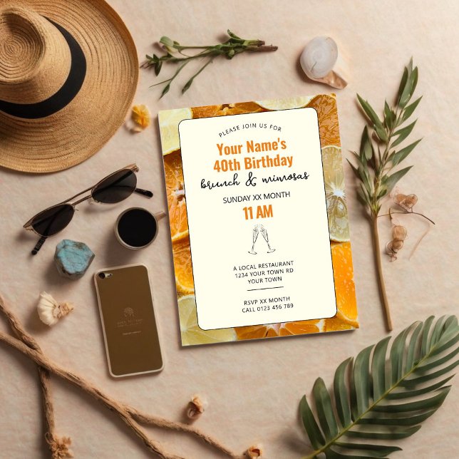 Inbjudan till Mimosa Citrus Birthday Brunch (Citrus Mimosa Birthday Invitation)