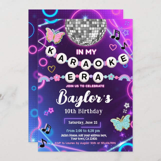Inbjudan till min karaoke-eraperiod-fest (Fram/baksida)