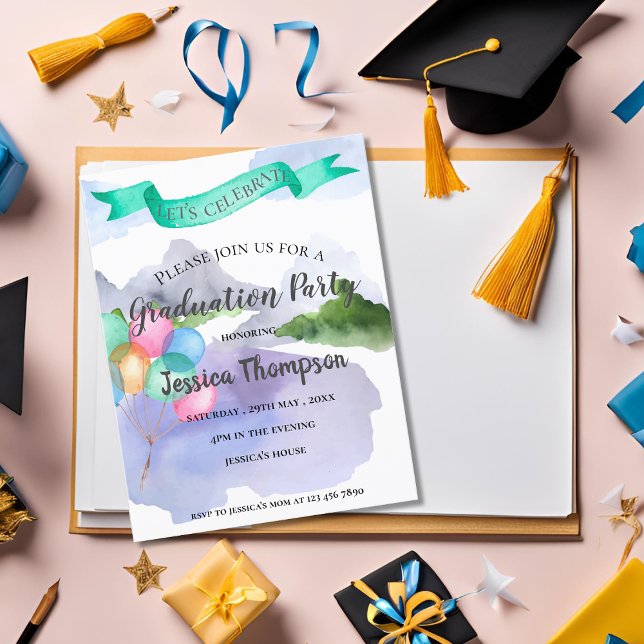 Inbjudan till Mini Söt Watercolor 2025 Studenten (Mini Pretty Watercolor 2025 Graduation Invitation)