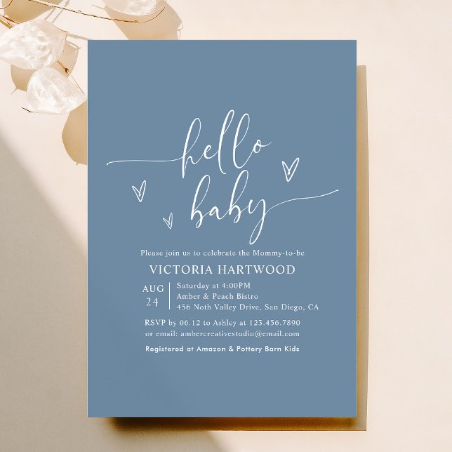 Inbjudan till minimal Dusty Blue Boy Baby Shower (Skapare uppladdad)
