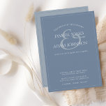 Inbjudan till minimal Dusty Blue Script-bröllop<br><div class="desc">Minimal Dusty Blue Script Wedding-inbjudan. Imponera elegant på dina gäster i bröllop med den här trendiget dammiga, blå bröllopsinbjudan med ett vackert, vitt skript på en häpnadsväckande blå bakgrund. Inbjudan har en fantastisk formgivning med moderna och minimala vibes, perfekt för ditt enkla, trendig, minimalistiska bröllop. Den minimala layouten och snyggten...</div>
