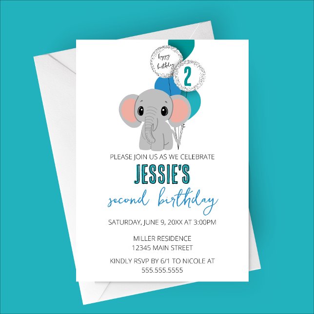 Inbjudan till minimal elefant-Födelsedagsfest (Minimalist Blue Elephant Birthday Party Invitation)