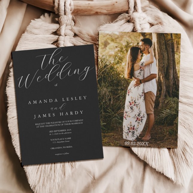 Inbjudan till minimal Elegant, svart och vit Bröll (Skapare uppladdad)