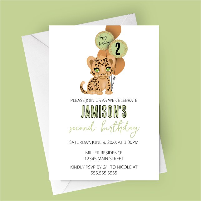 Inbjudan till minimal Födelsedagsfest av leopard (Minimalist Leopard Birthday Party Invitation | Summer Birthday )