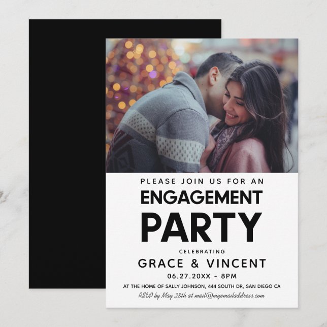 Inbjudan till minimal Förlovningsfest (Fram/baksida)