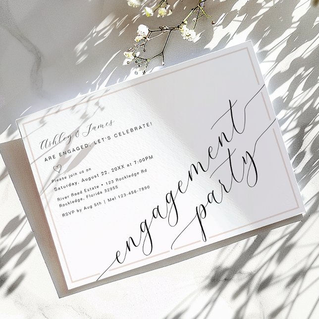 Inbjudan till minimal Förlovningsfest för calligra (Engagement Party Invitation)