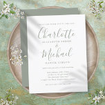 Inbjudan till minimal Grönt av skript till bröllop<br><div class="desc">Med namnteckning stil namn kan det här grönt-vykortet för bröllopsinbjudan för elegant vara personlig med din information i chic. Designad av Thisisnotme©</div>