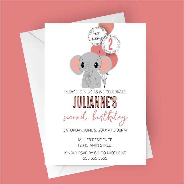 Inbjudan till minimal Zebra-Födelsedagsfest (Minimalist Pink Elephant Birthday Party Invitation)