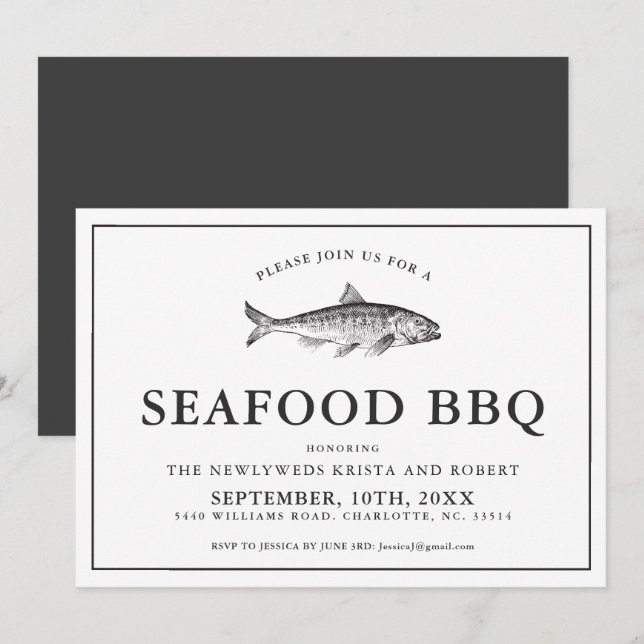 Inbjudan till minimala backyard Seafood Barbecue (Fram/baksida)