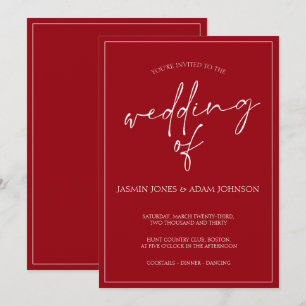 Inbjudan till minimala Crimson Red Script Wedding