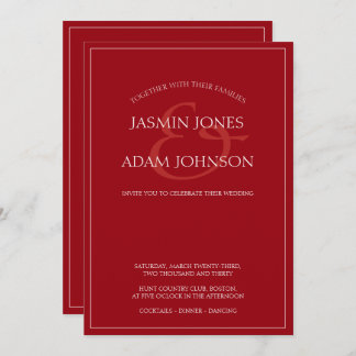Inbjudan till minimala Crimson Red Script Wedding