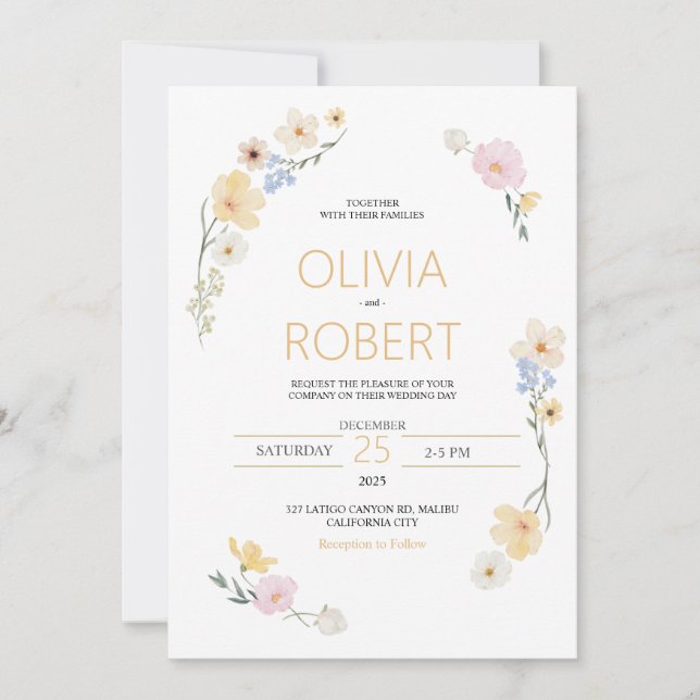 Inbjudan till minimalism och blomsterbröllop (Framsida)