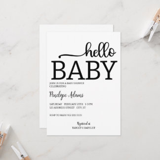 Inbjudan till minimalistisk babyvy för hej Baby