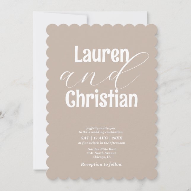 Inbjudan till minimalistisk Beige Scripture Weddin (Framsida)