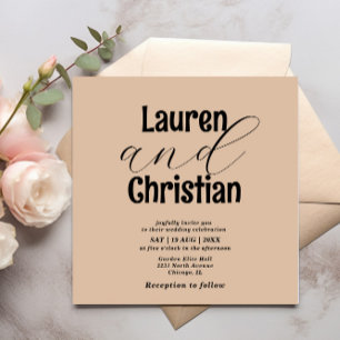 Inbjudan till minimalistisk Beige Scripture Weddin