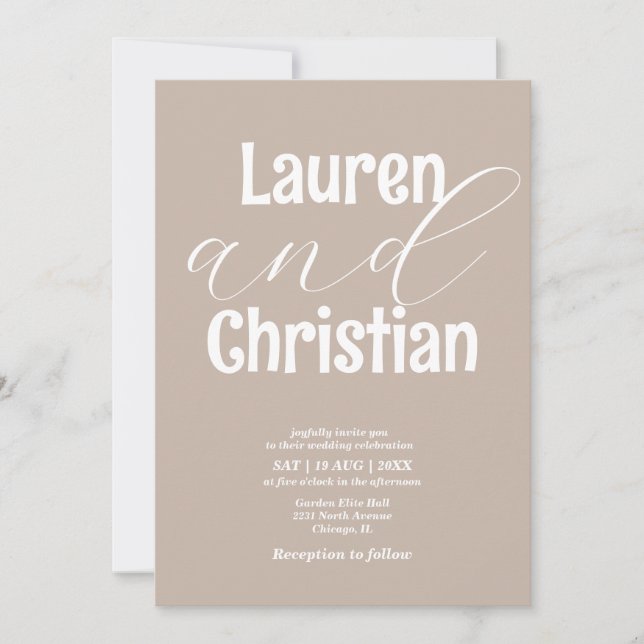 Inbjudan till minimalistisk Beige Scripture Weddin (Framsida)