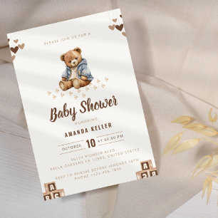 Inbjudan till minimalistisk brun Nalle för babysko