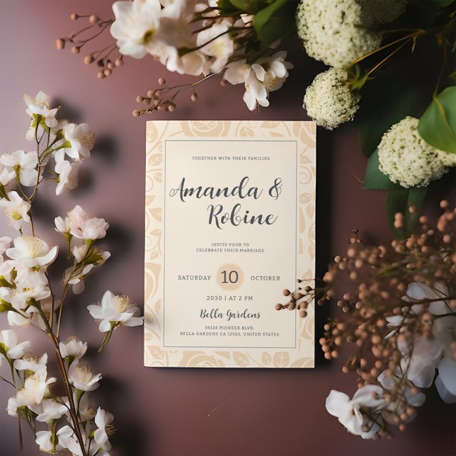 Inbjudan till minimalistisk Cream Blommigt-bröllop (Skapare uppladdad)