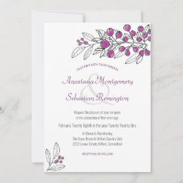 Inbjudan till minimalistisk Lila Berry Löv-bröllop