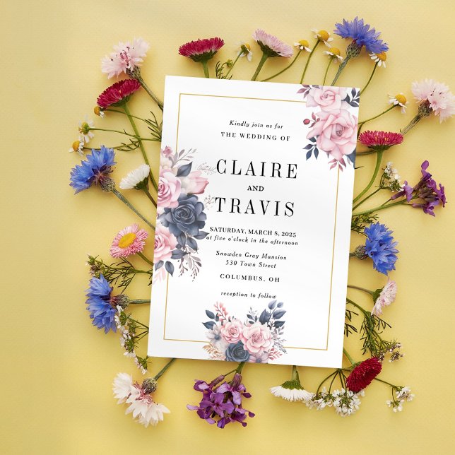 Inbjudan till minimalistisk marin och  Blommigt Br (Skapare uppladdad)