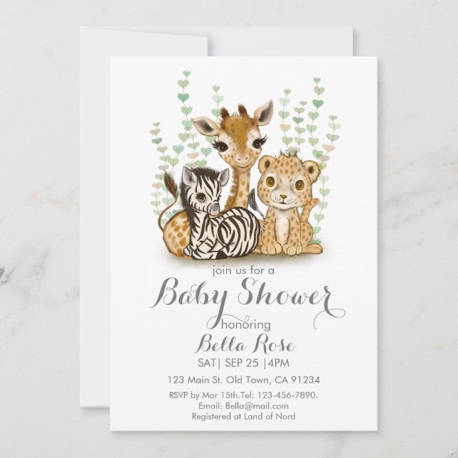 Inbjudan till minimalistisk Safari Theter Baby Sho (Framsida)