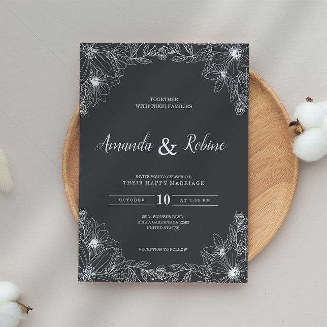 Inbjudan till minimalistisk svartvit Blommigt-bröl (Skapare uppladdad)