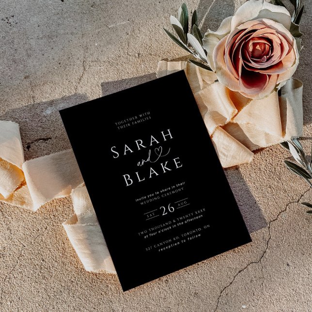 Inbjudan till minimalistisk svartvit hjärtbröllop (Skapare uppladdad)