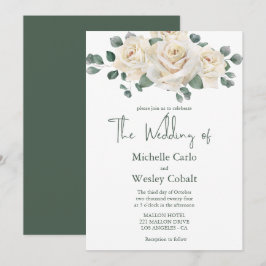 Inbjudan till minimalistisk vit- och Grönt-bröllop