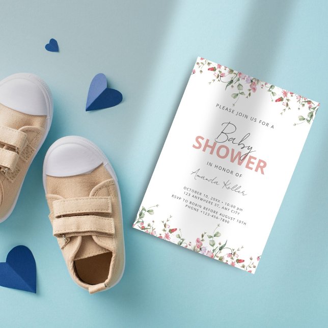Inbjudan till minimalistisk Wildblomma Baby Shower (Skapare uppladdad)