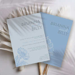 Inbjudan till minimalistiskt blått Blommigt-bröllo