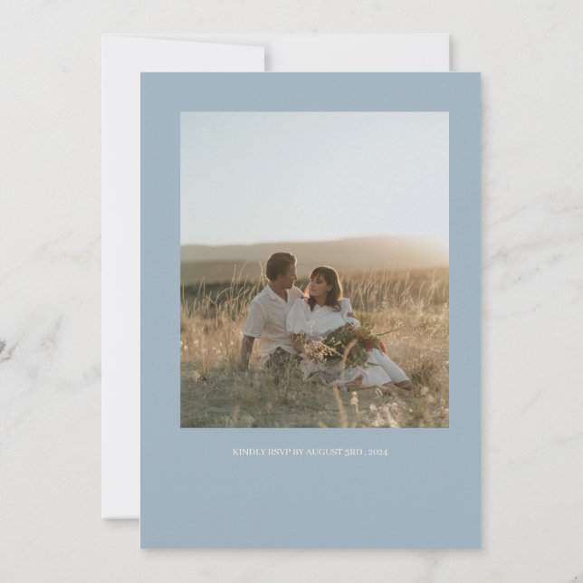 Inbjudan till minimalistiskt blått och Cream-bröll (Baksida)