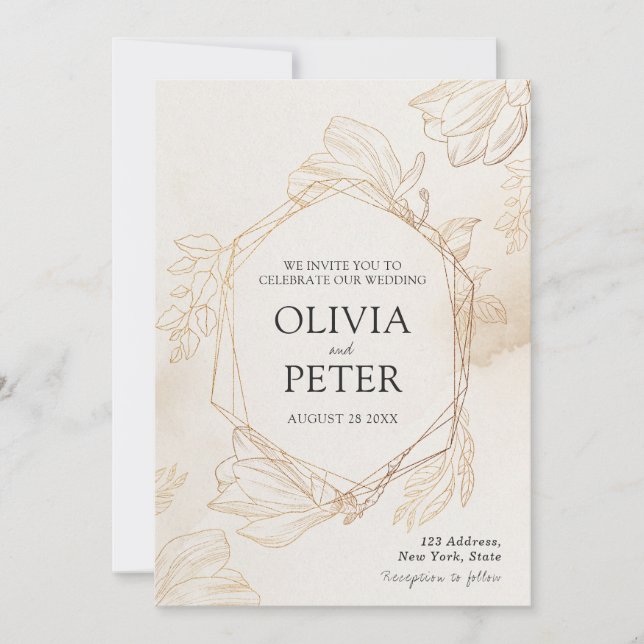 Inbjudan till minimalistiskt bröllop i elegant Gul (Framsida)