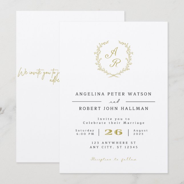 Inbjudan till minimalistiskt bröllop i elegant, om (Fram/baksida)