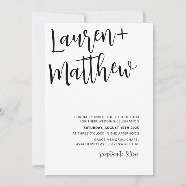 Inbjudan till minimalistiskt Calligraphy-bröllop (Framsida)