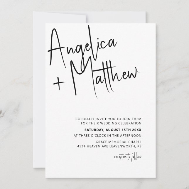 Inbjudan till minimalistiskt Calligraphy-bröllop (Framsida)